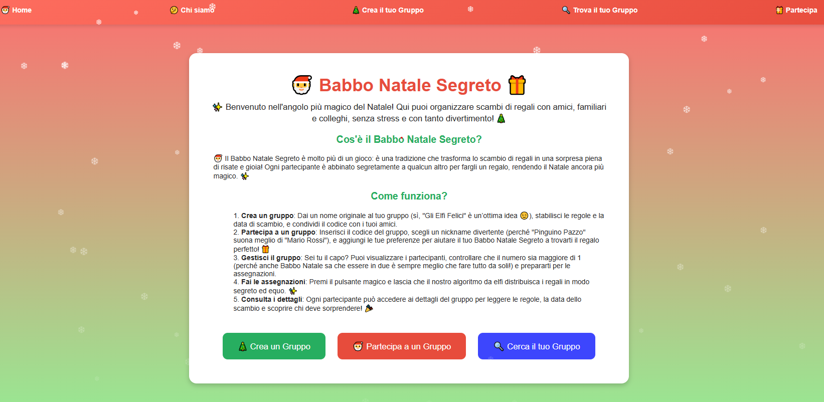 Babbo Natale Segreto - Organizza il Tuo Babbo Natale Segreto Online - Sito Web Portfolio